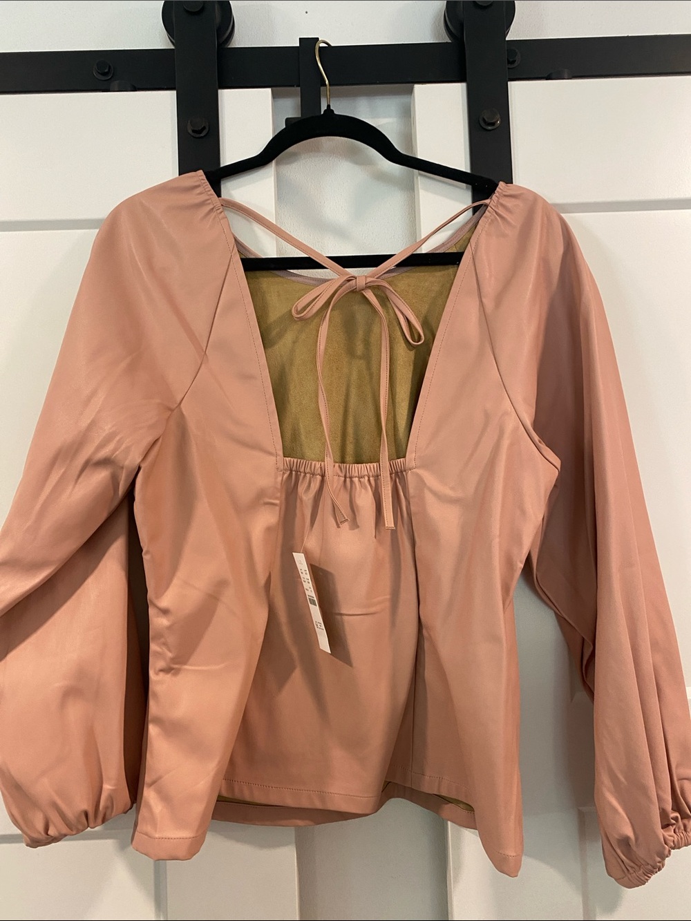 J. Crew Women’s Long Sleeve Blush Faux Leather Pink Blouson Top Size 10